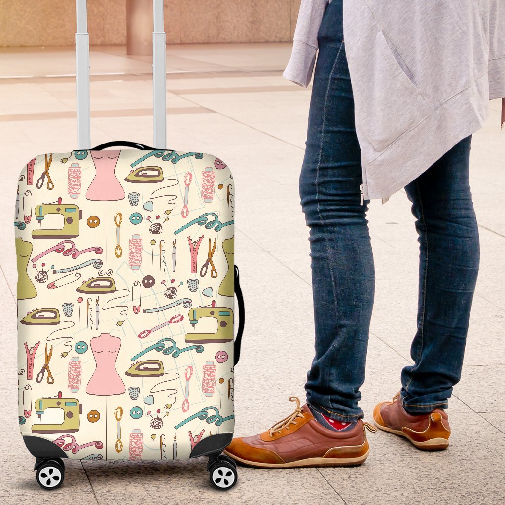 Sewing Print Pattern Luggage Cover Protector-grizzshop