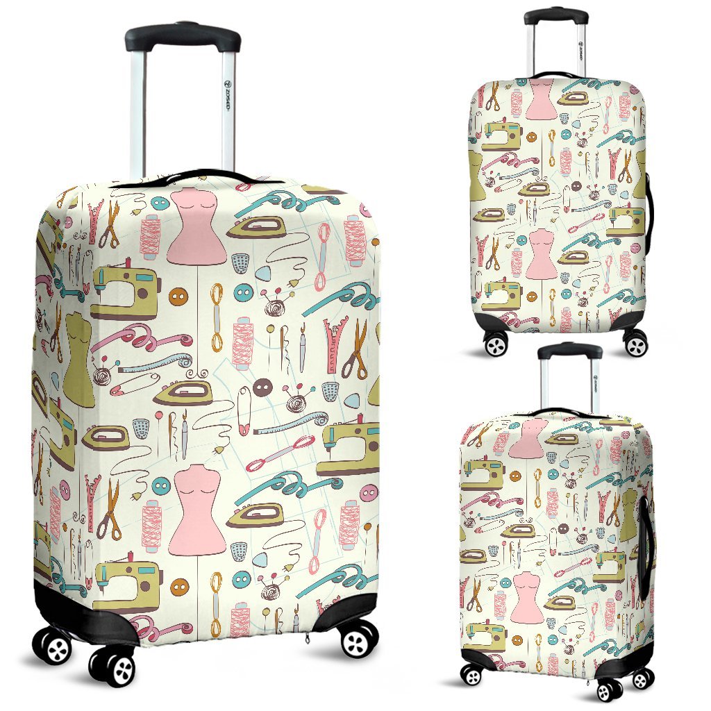 Sewing Print Pattern Luggage Cover Protector-grizzshop