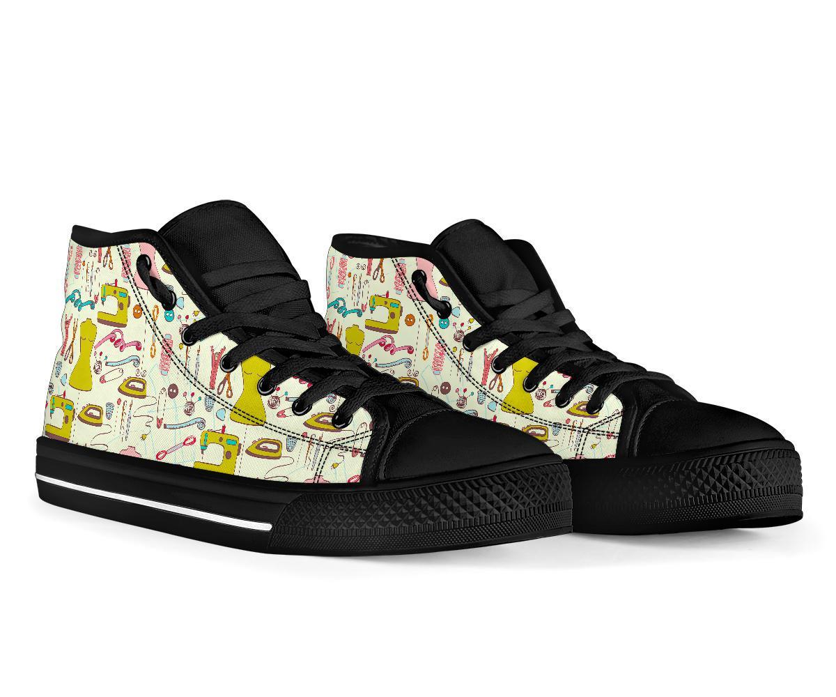 Sewing Print Pattern Men Women's High Top Shoes-grizzshop