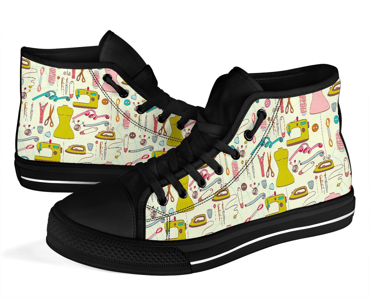 Sewing Print Pattern Men Women's High Top Shoes-grizzshop