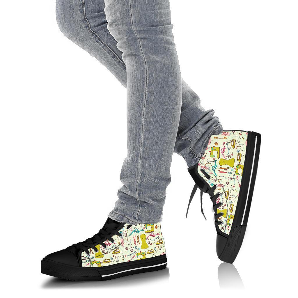 Sewing Print Pattern Men Women's High Top Shoes-grizzshop