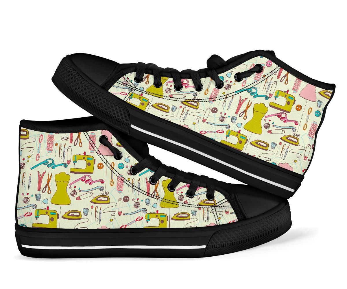 Sewing Print Pattern Men Women's High Top Shoes-grizzshop