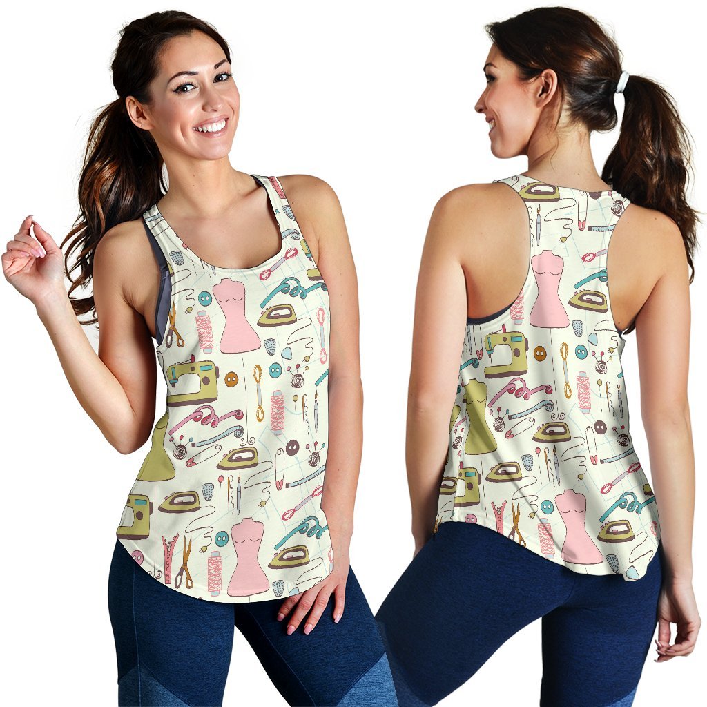 Sewing Print Pattern Women's Racerback Tank Tops-grizzshop