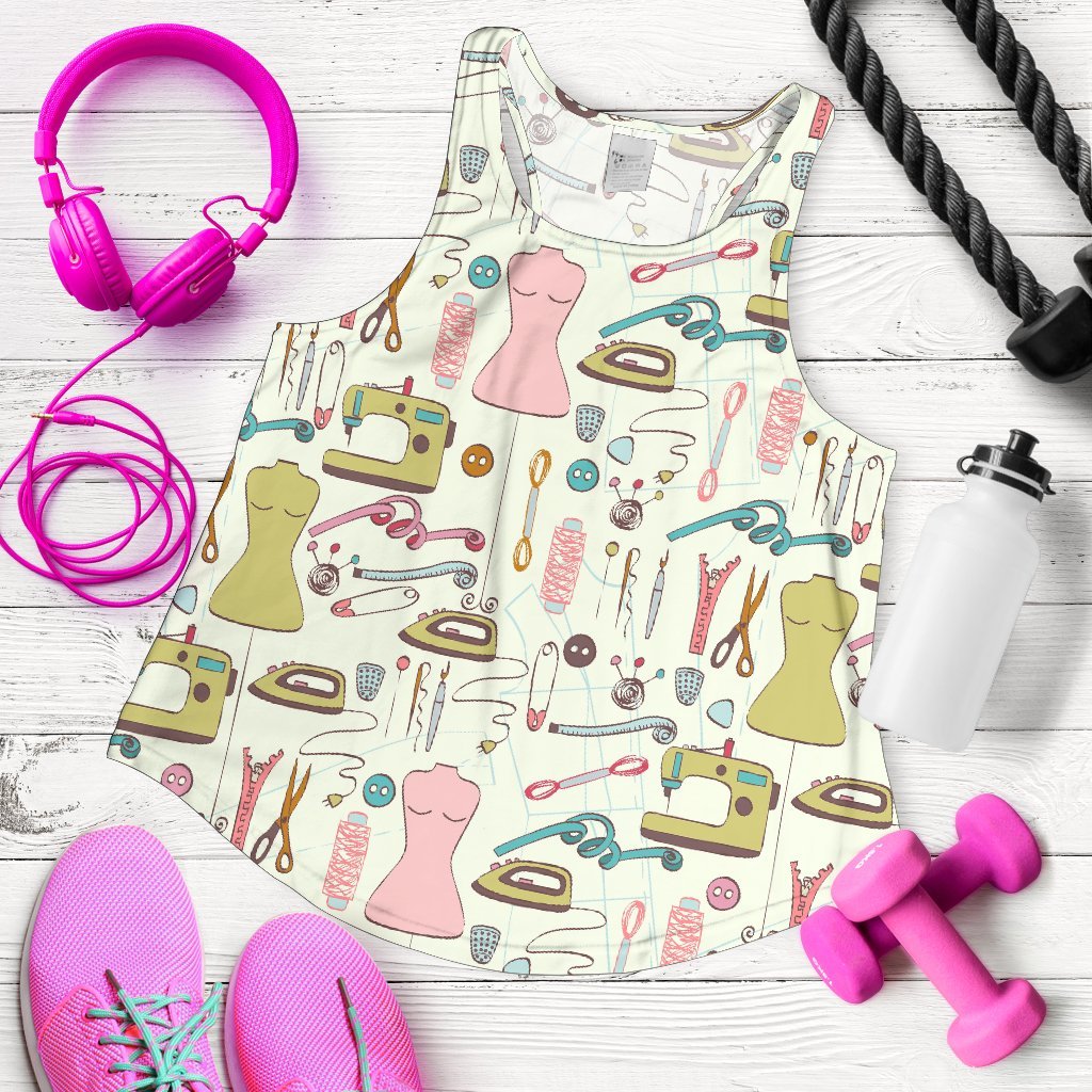 Sewing Print Pattern Women's Racerback Tank Tops-grizzshop