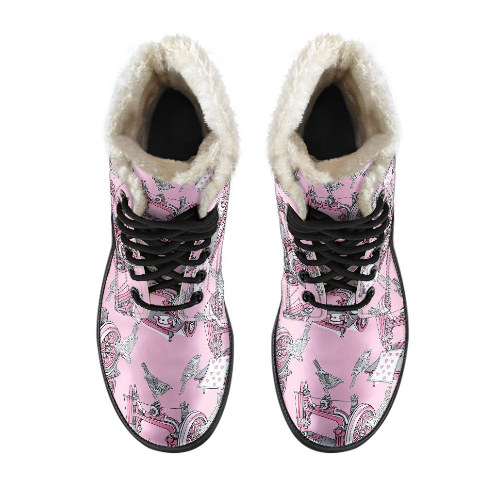 Sewing Machine Pattern Print Comfy Winter Boots-grizzshop