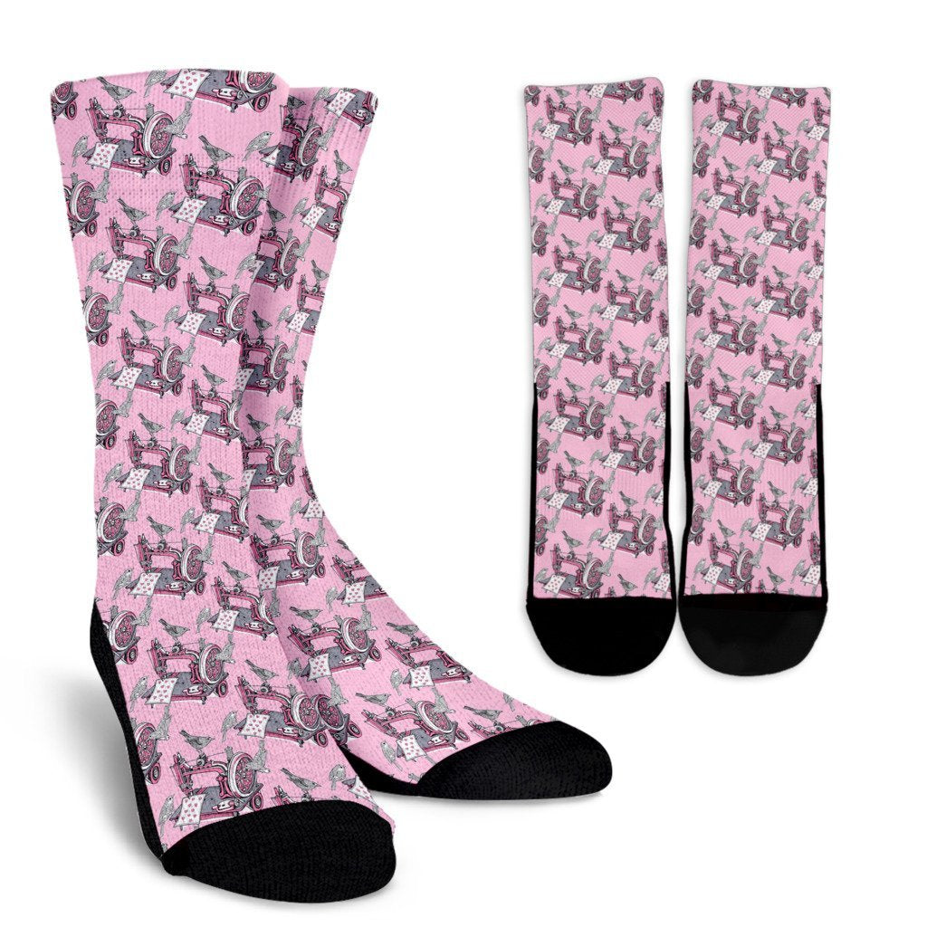 Sewing Machine Pattern Print Unisex Crew Socks-grizzshop