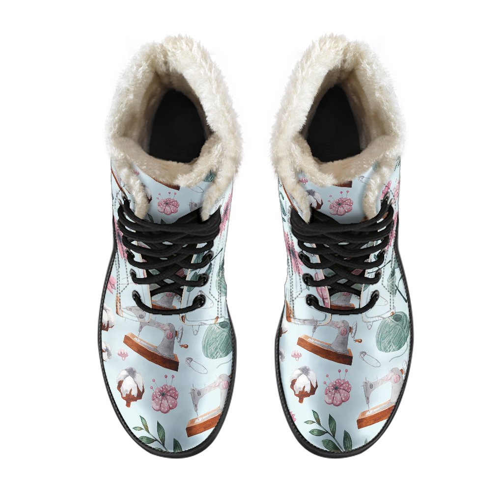 Sewing Pattern Print Comfy Winter Boots-grizzshop
