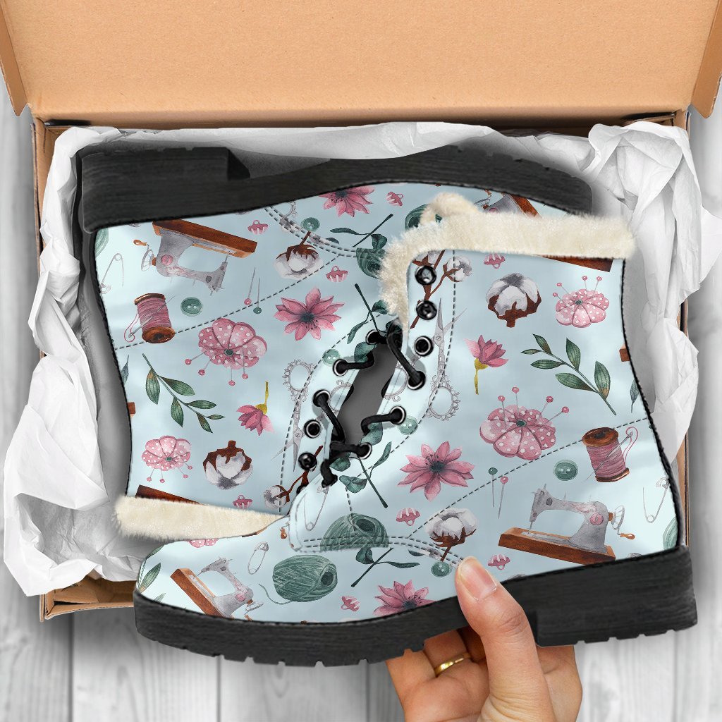 Sewing Pattern Print Comfy Winter Boots-grizzshop