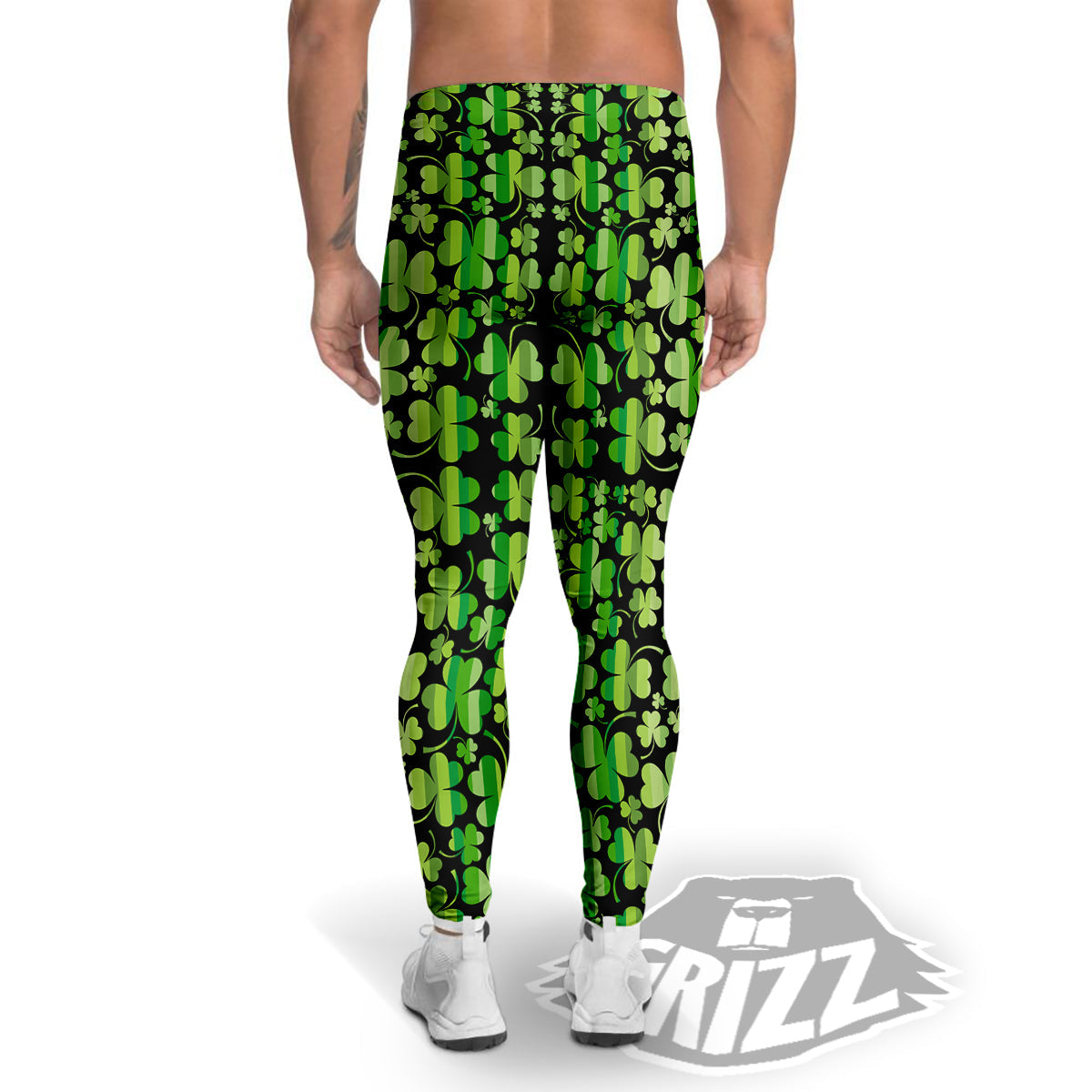 Shamrock Green And Black Print Pattern Men's Leggings-grizzshop