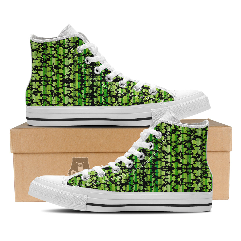 Shamrock Green And Black Print Pattern White High Top Shoes-grizzshop