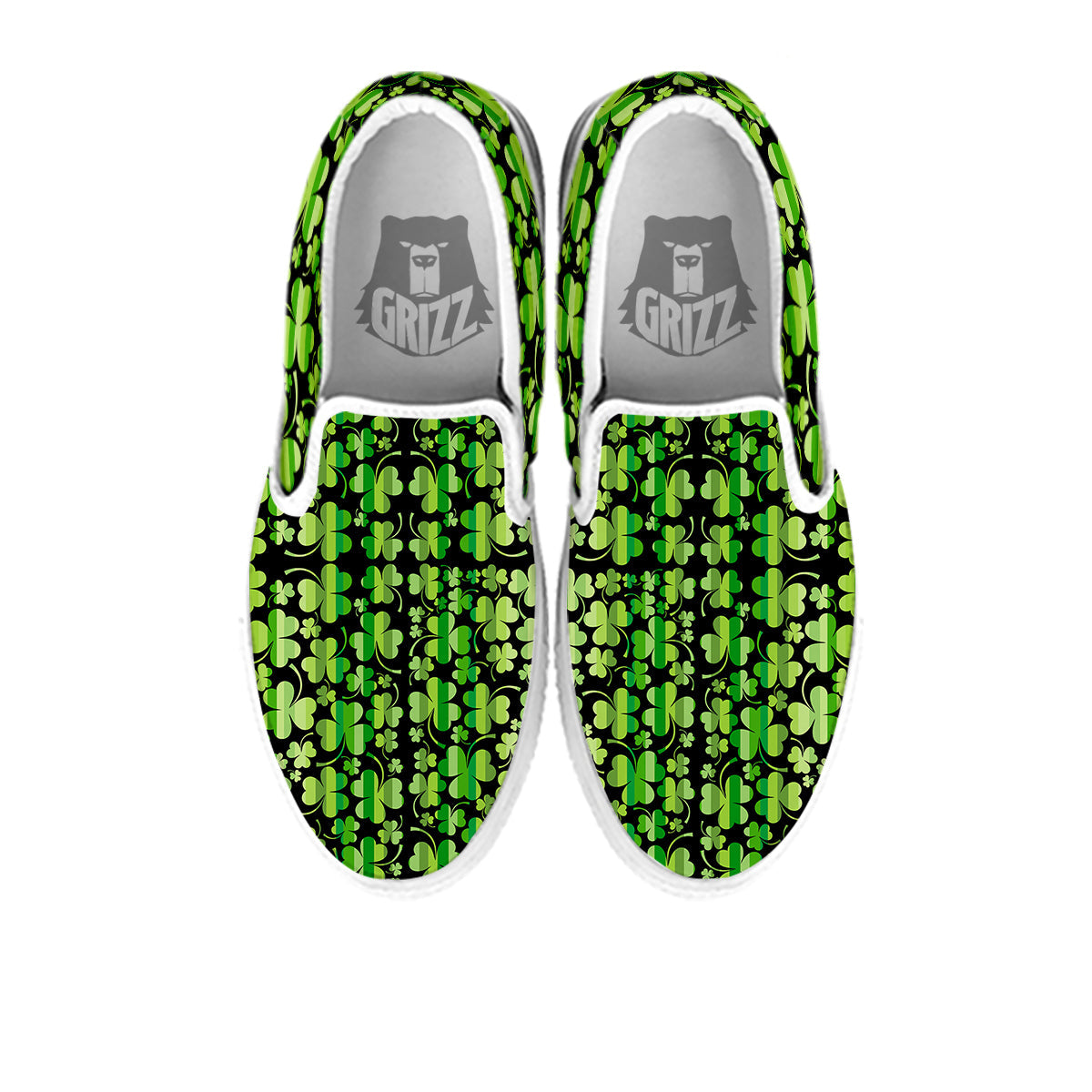 Shamrock Green And Black Print Pattern White Slip On Shoes-grizzshop