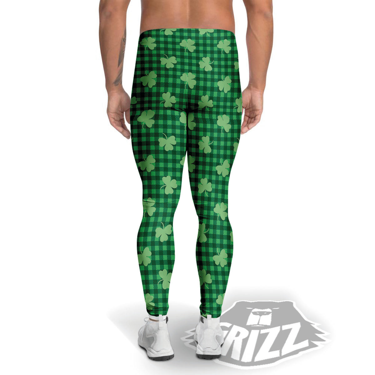 Shamrock Green Plaid Print Pattern Men's Leggings-grizzshop