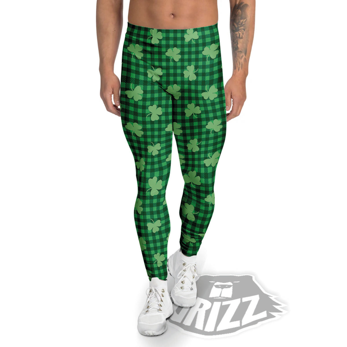 Shamrock Green Plaid Print Pattern Men's Leggings-grizzshop