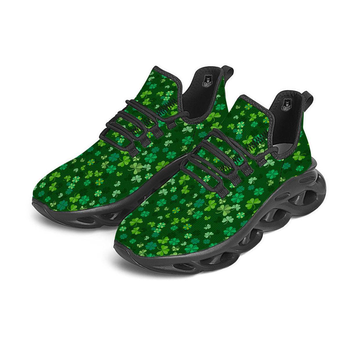 Shamrock Leaf Green Print Pattern Black Running Shoes-grizzshop