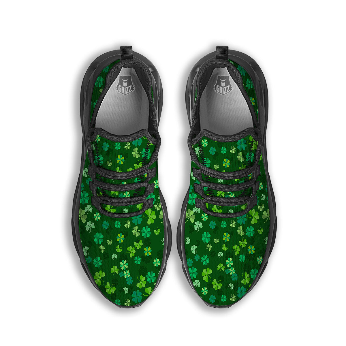 Shamrock Leaf Green Print Pattern Black Running Shoes-grizzshop