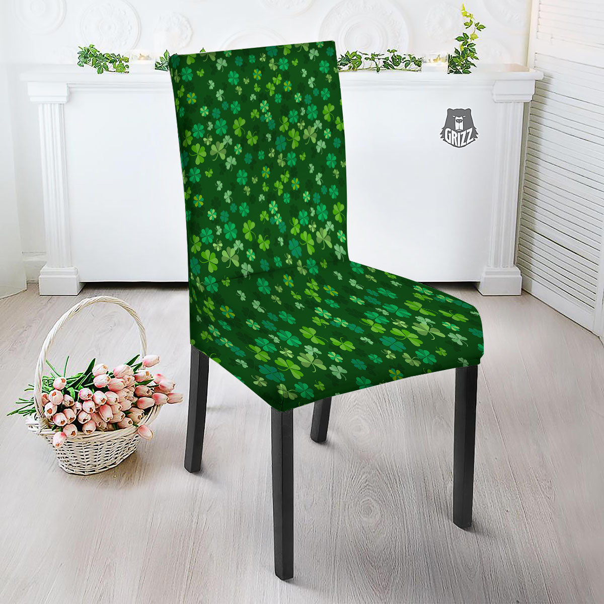 Shamrock Leaf Green Print Pattern Dining Chair Slipcover-grizzshop