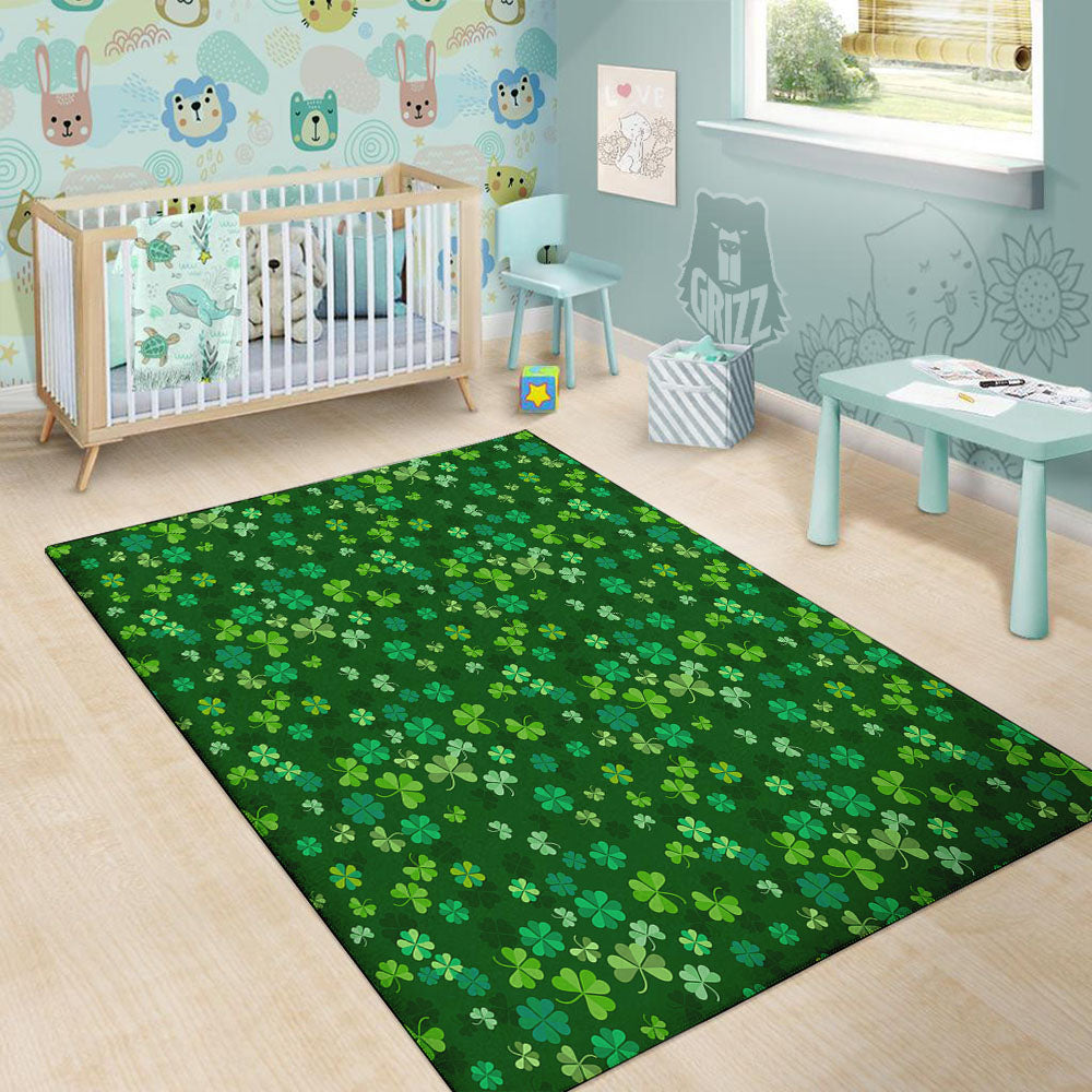 Shamrock Leaf Green Print Pattern Floor Mat-grizzshop