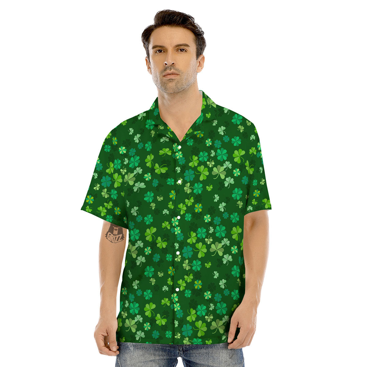 Shamrock Leaf Green Print Pattern Men's Hawaiian Shirt-grizzshop
