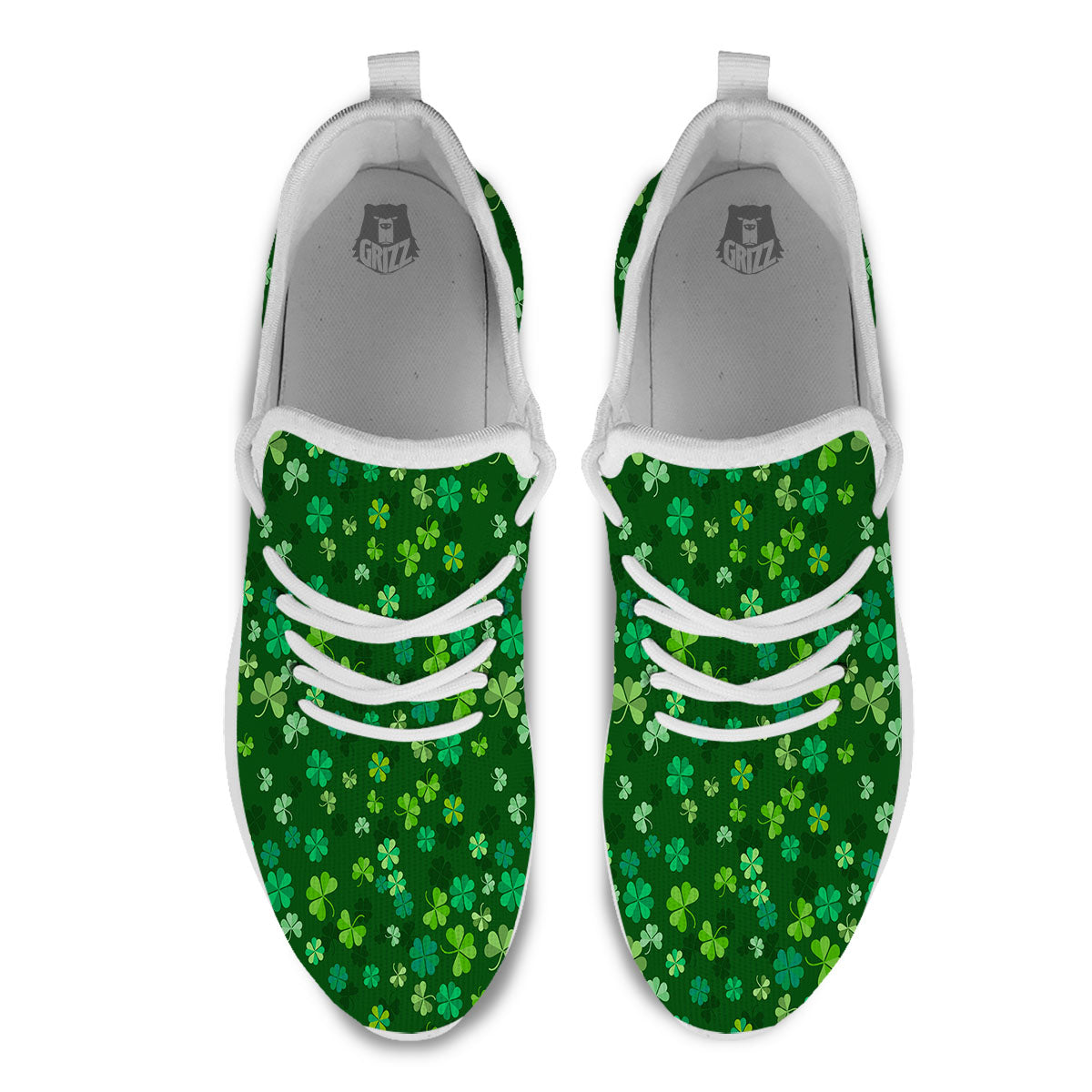 Shamrock Leaf Green Print Pattern White Athletic Shoes-grizzshop