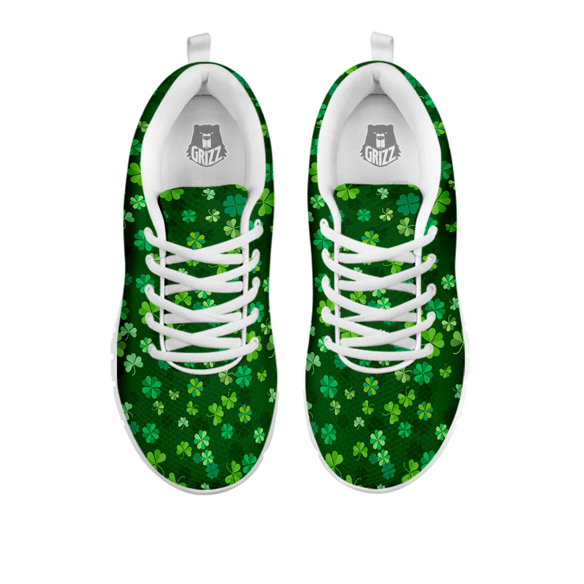 Shamrock Leaf Green Print Pattern White Sneaker-grizzshop