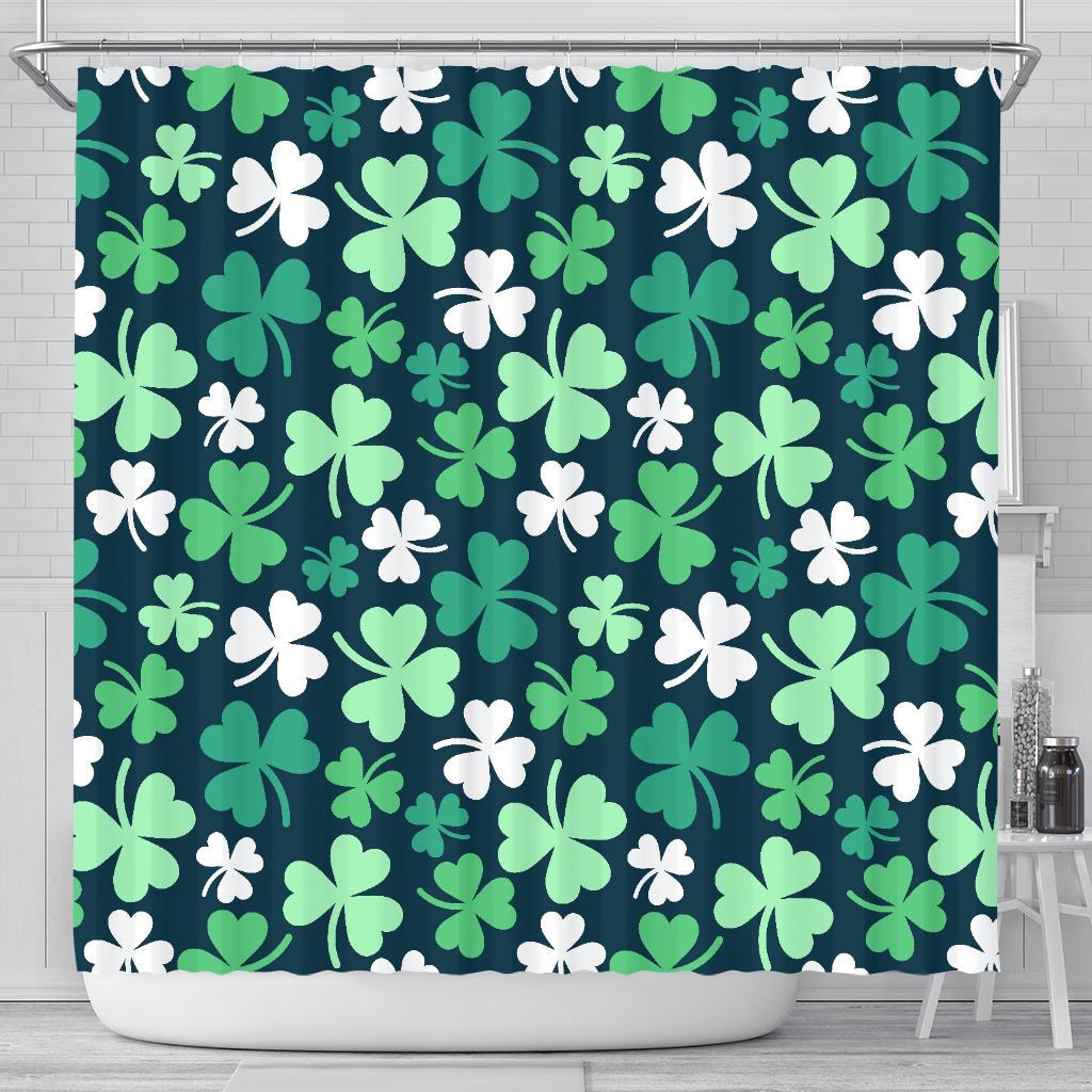 Shamrock Pattern Print Bathroom Shower Curtain-grizzshop