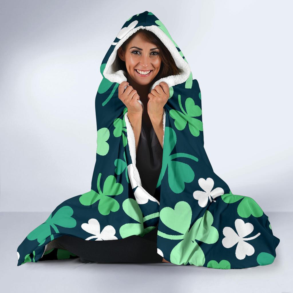Shamrock Pattern Print Hooded Blanket-grizzshop