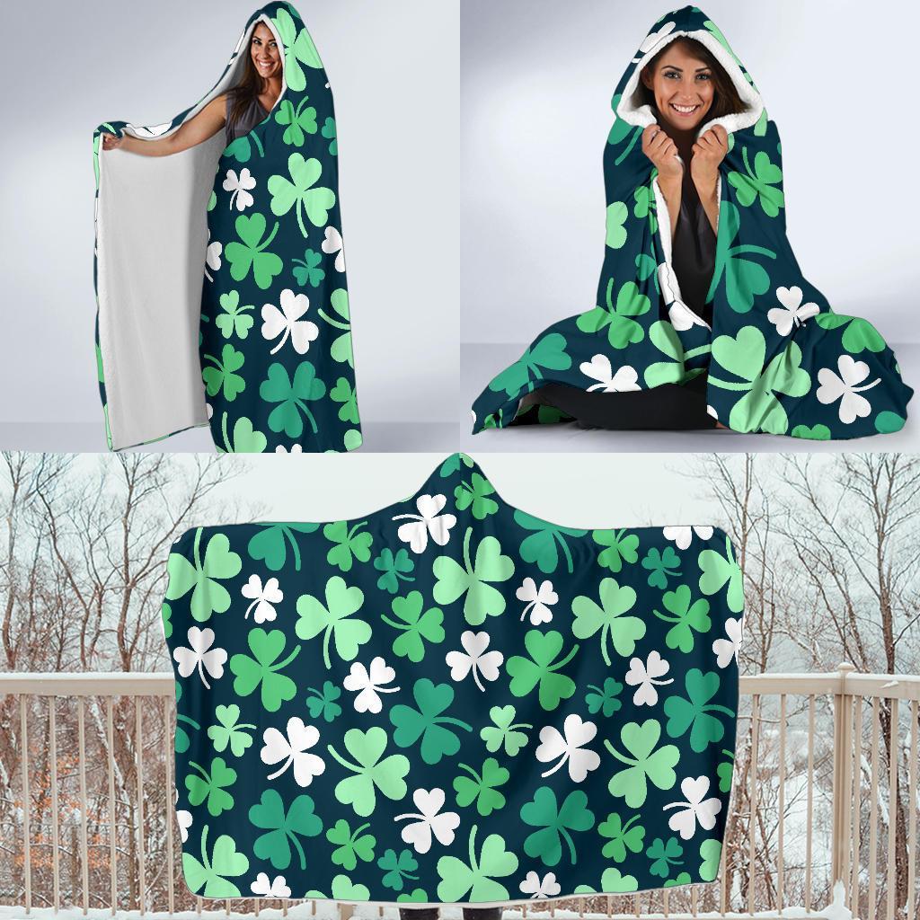 Shamrock Pattern Print Hooded Blanket-grizzshop
