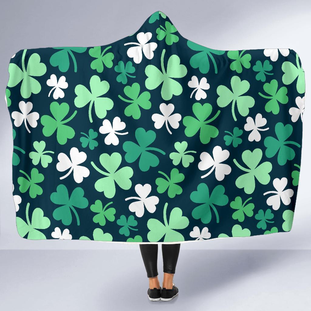 Shamrock Pattern Print Hooded Blanket-grizzshop