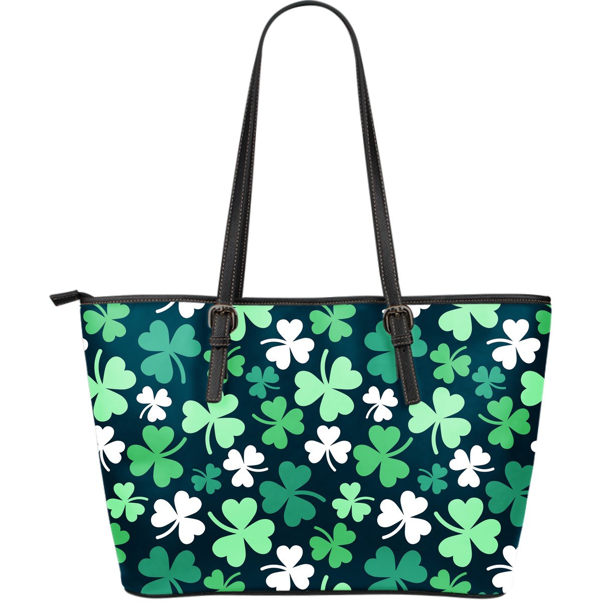 Shamrock Pattern Print Leather Tote Bag-grizzshop