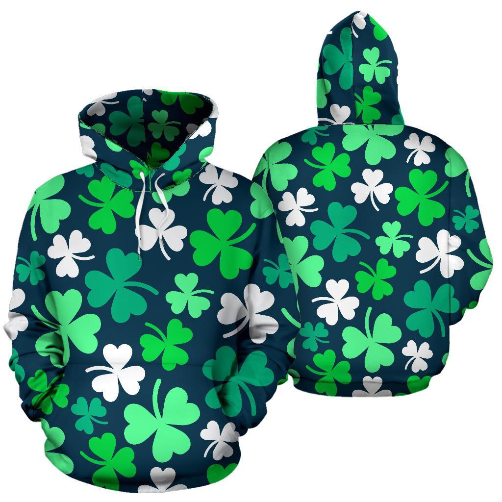 Shamrock Pattern Print Men Women Pullover Hoodie-grizzshop