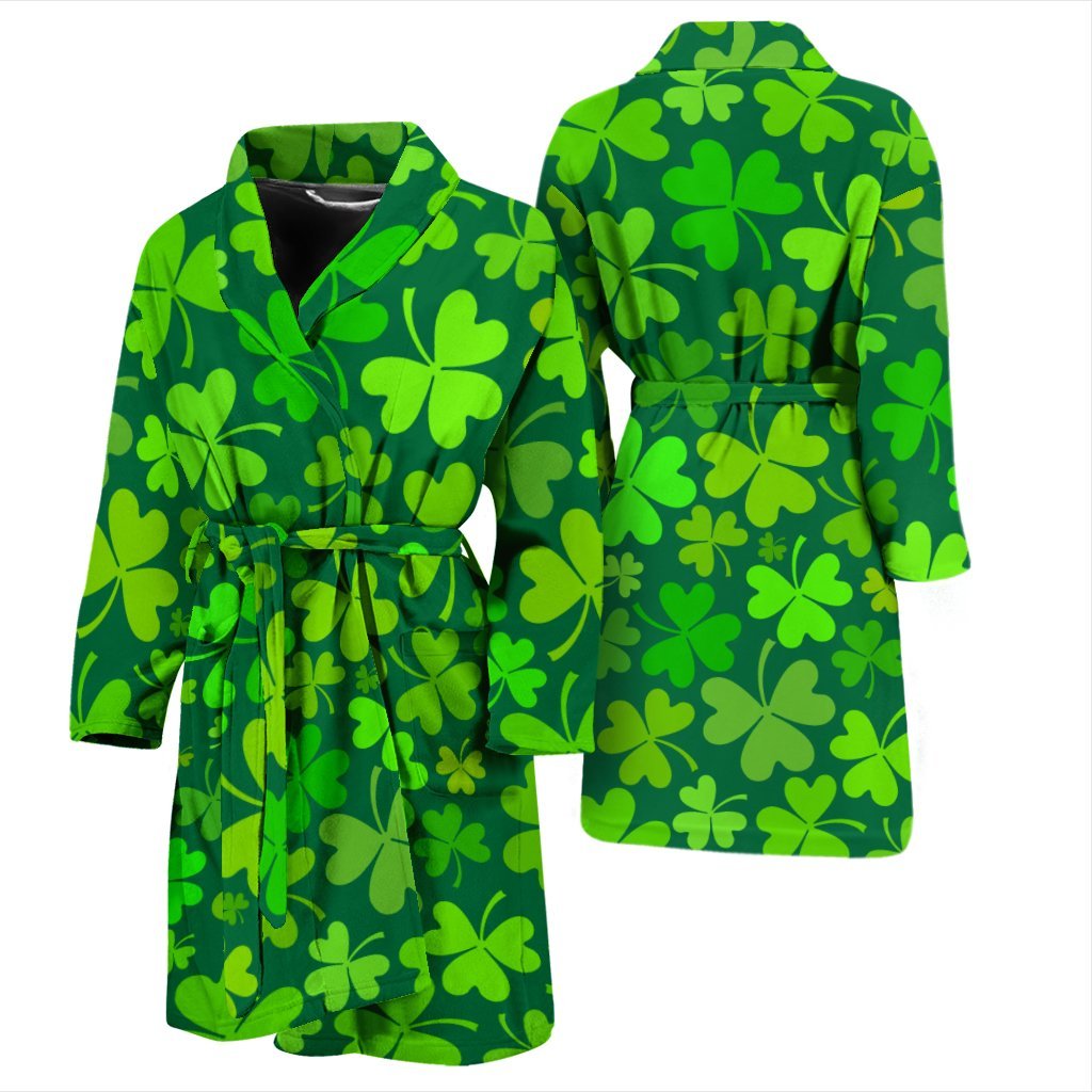 Shamrock St Patrick's Day Print Pattern Men Long Robe-grizzshop