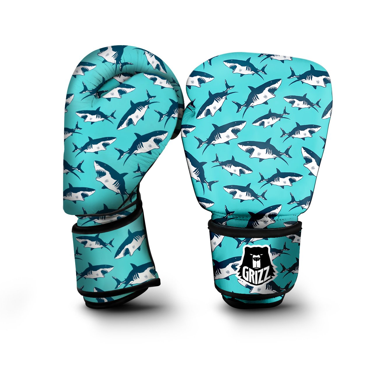 Shark Blue Print Pattern Boxing Gloves-grizzshop