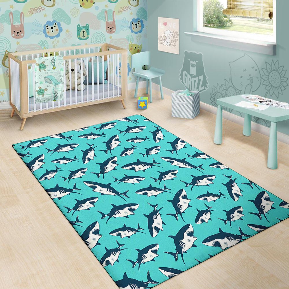 Shark Blue Print Pattern Floor Mat-grizzshop