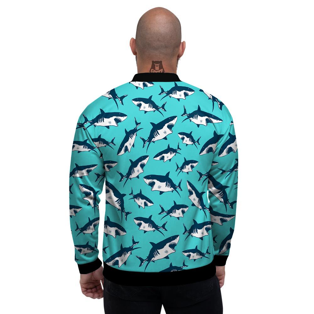 Shark Blue Print Pattern Men's Bomber Jacket-grizzshop