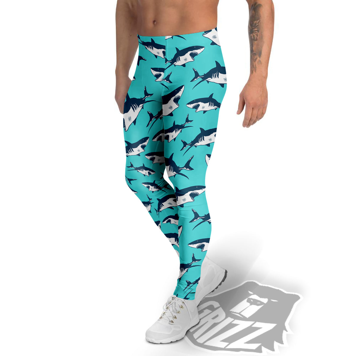 Shark Blue Print Pattern Men's Leggings-grizzshop