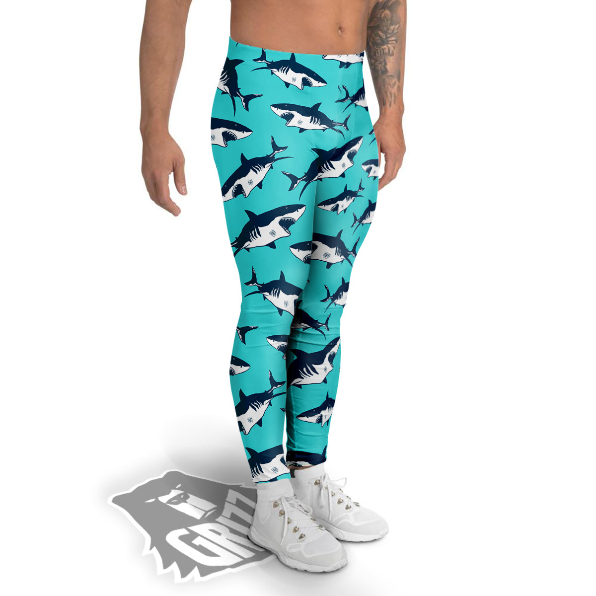 Shark Blue Print Pattern Men's Leggings-grizzshop