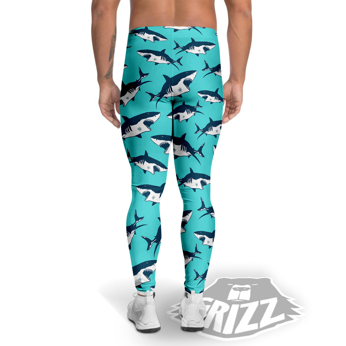 Shark Blue Print Pattern Men's Leggings-grizzshop