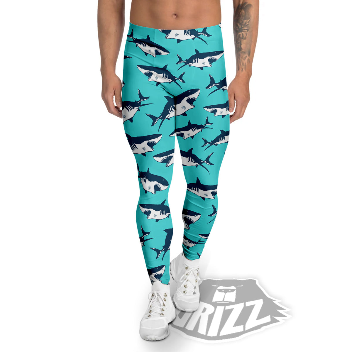 Shark Blue Print Pattern Men's Leggings-grizzshop