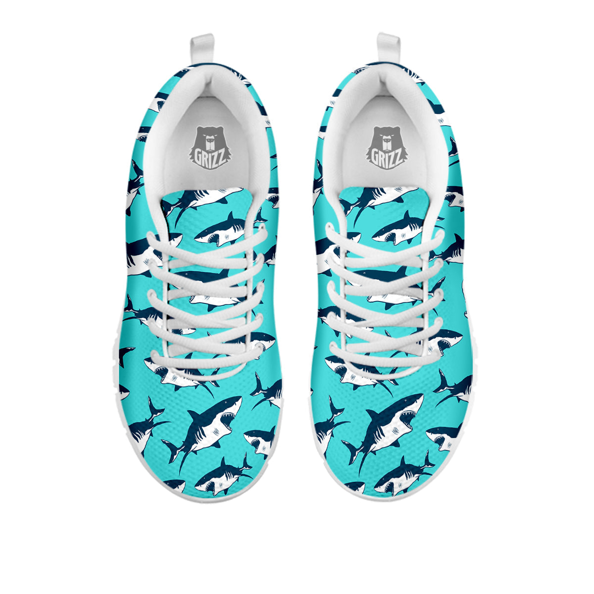 Shark Blue Print Pattern White Sneaker-grizzshop