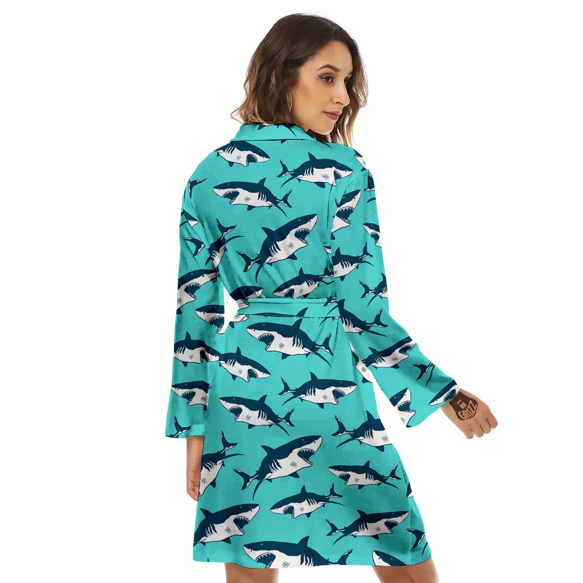 Shark Blue Print Pattern Women's Robe-grizzshop