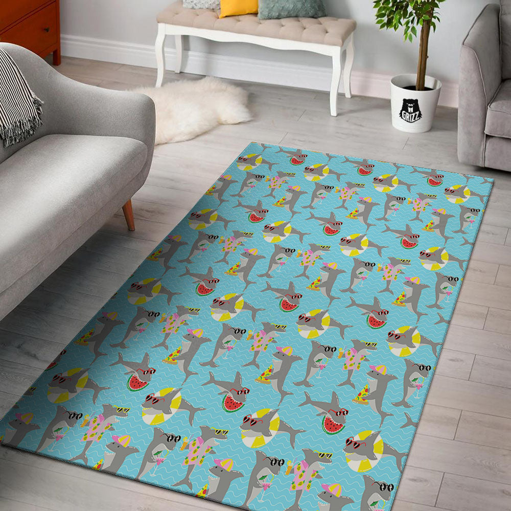 Shark Cartoon Print Pattern Floor Mat-grizzshop