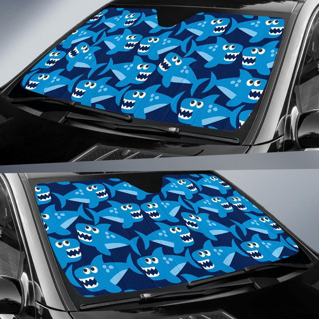Shark Circling Cartoon Pattern Print Car Sun Shade-grizzshop