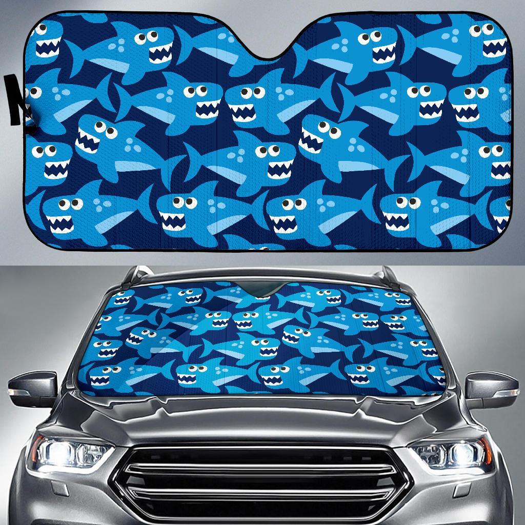 Shark Circling Cartoon Pattern Print Car Sun Shade-grizzshop