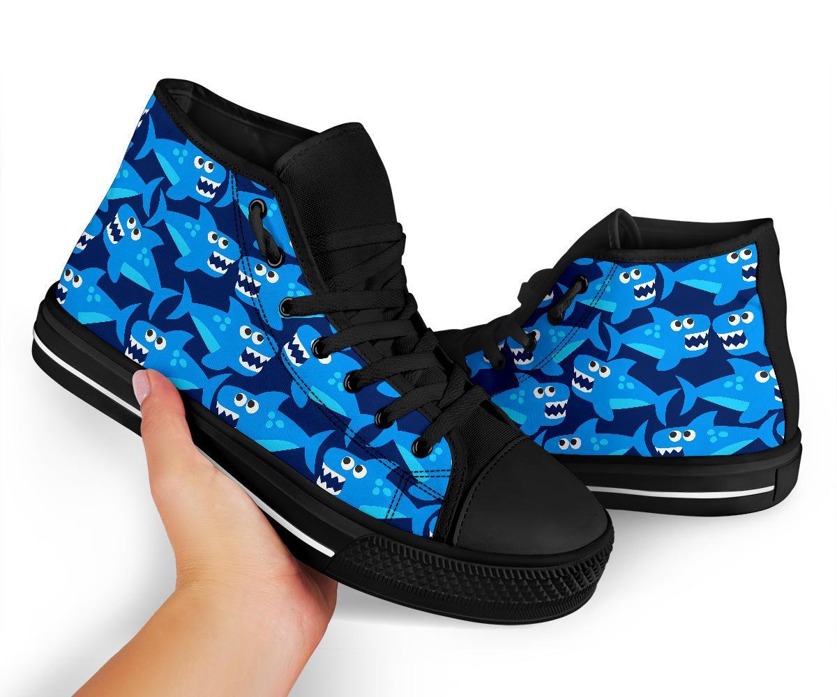 Shark Circling Cartoon Pattern Print Men Women's High Top Shoes-grizzshop