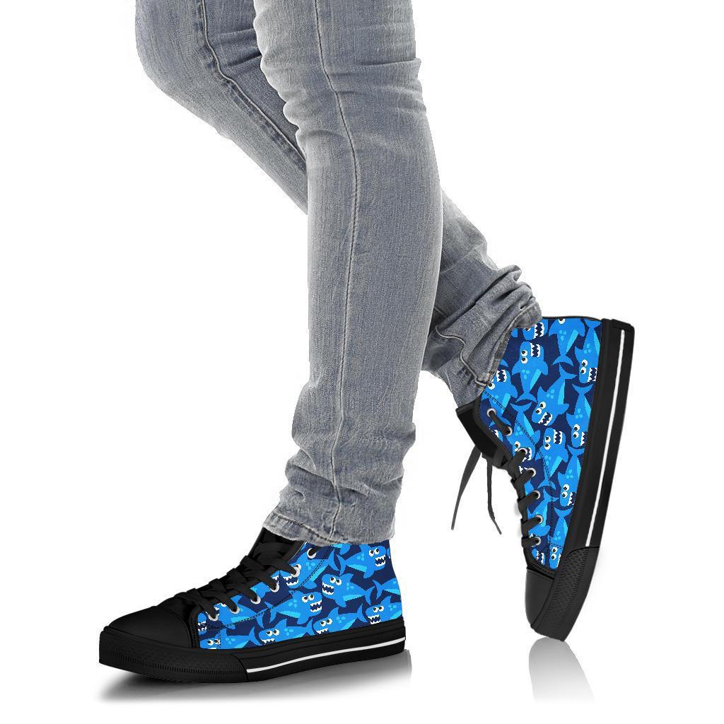 Shark Circling Cartoon Pattern Print Men Women's High Top Shoes-grizzshop