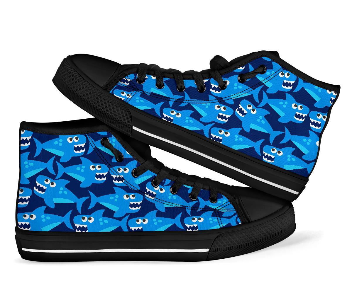Shark Circling Cartoon Pattern Print Men Women's High Top Shoes-grizzshop