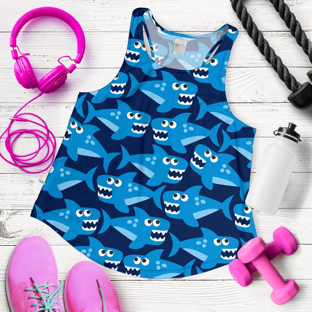Shark Circling Cartoon Pattern Print Women's Racerback Tank Tops-grizzshop