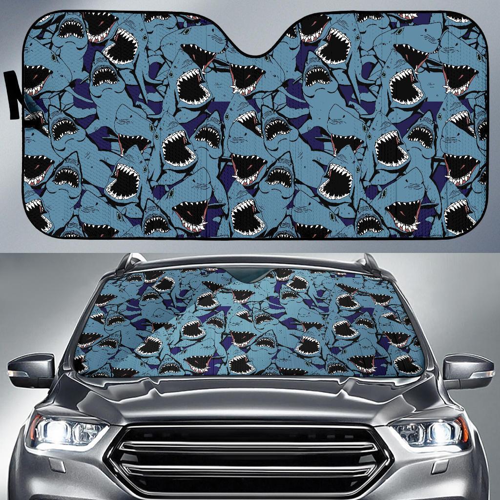 Shark Circling Pattern Print Car Sun Shade-grizzshop