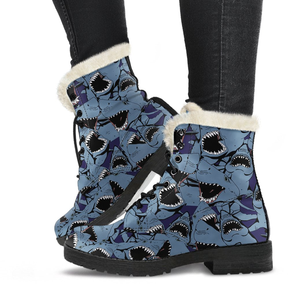 Shark Circling Pattern Print Comfy Winter Boots-grizzshop
