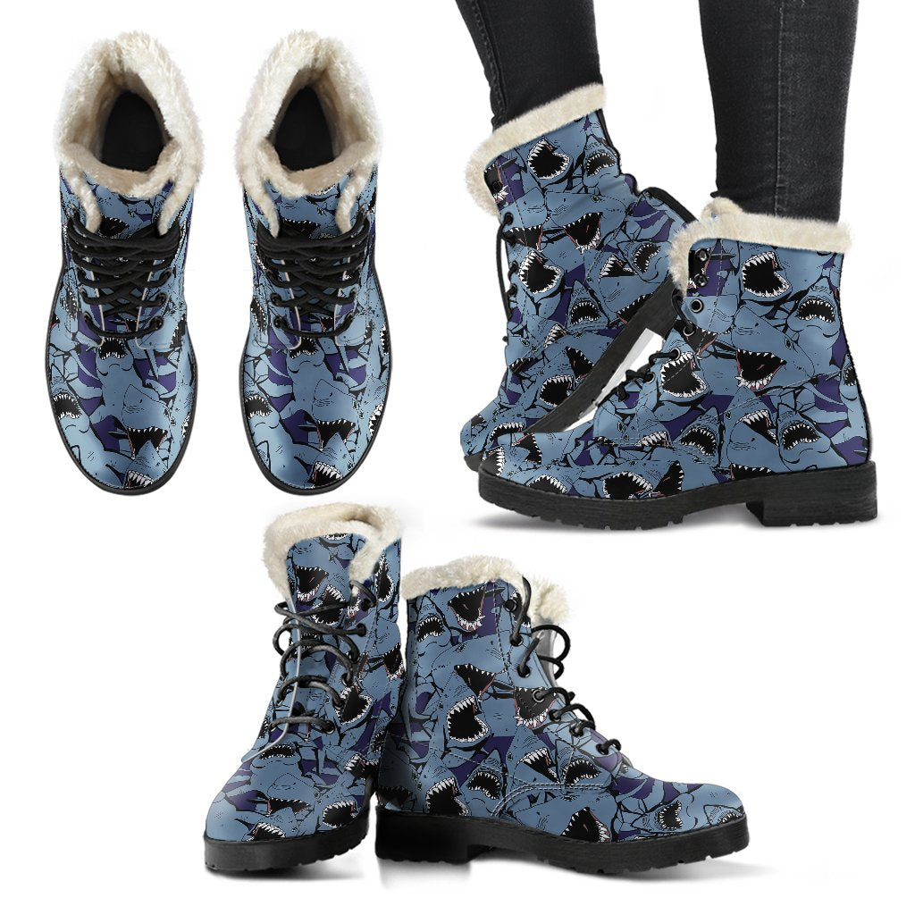 Shark Circling Pattern Print Comfy Winter Boots-grizzshop